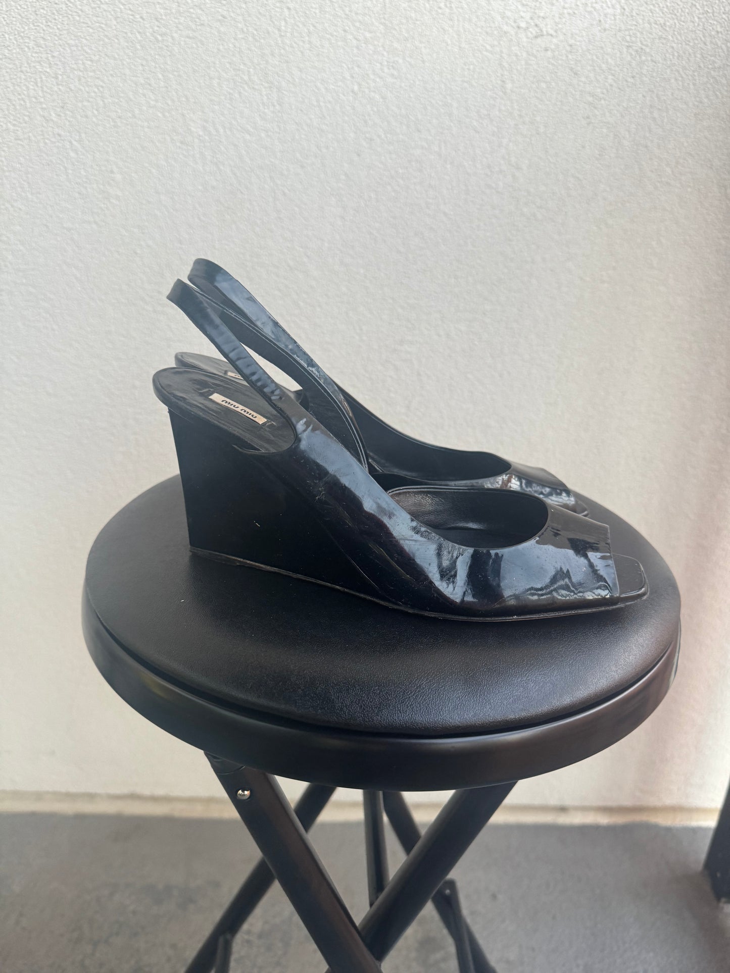 Vintage Miu Miu Patent Leather Slingback Wedge