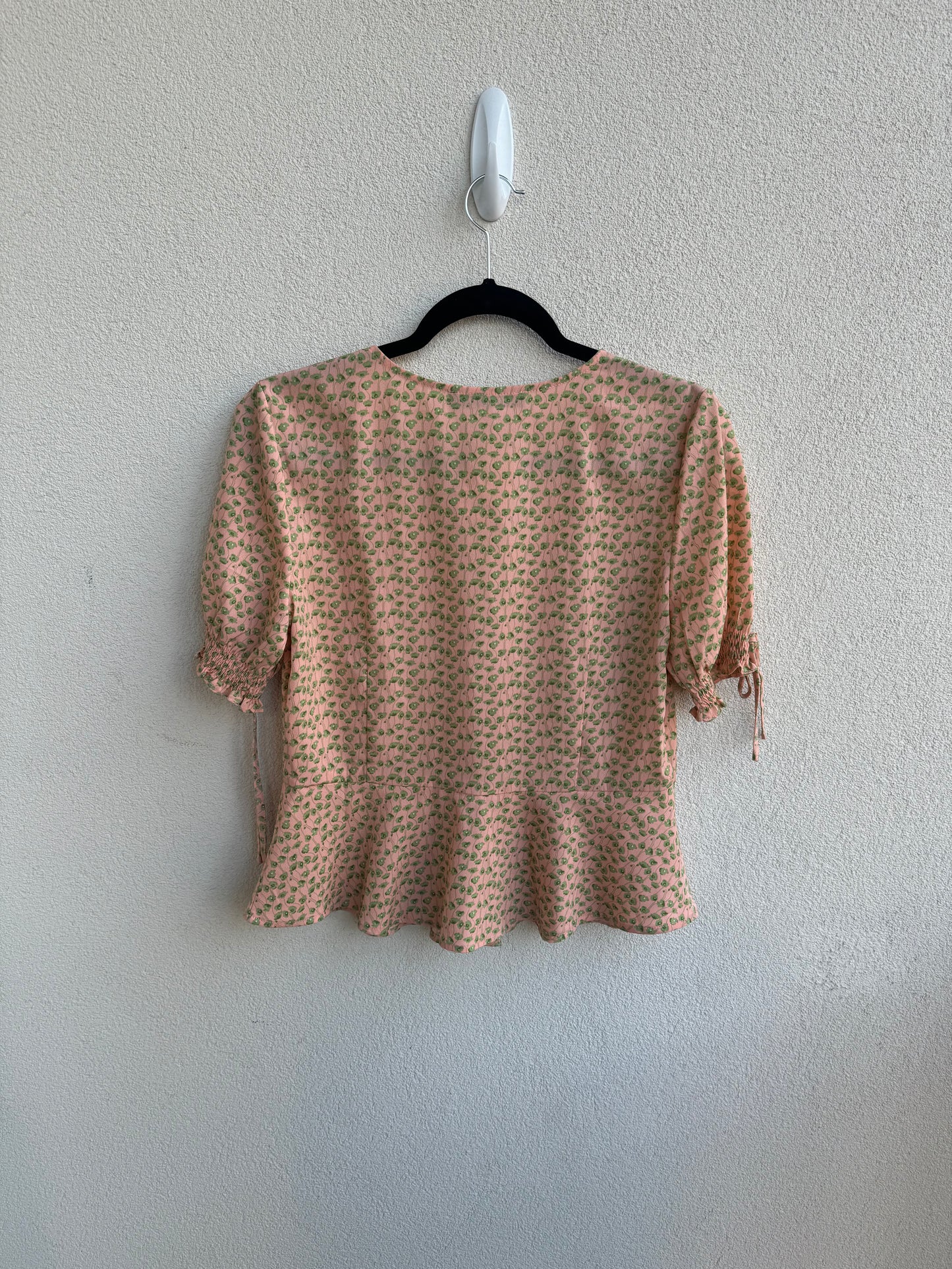 Peach Floral Puff Sleeve Blouse