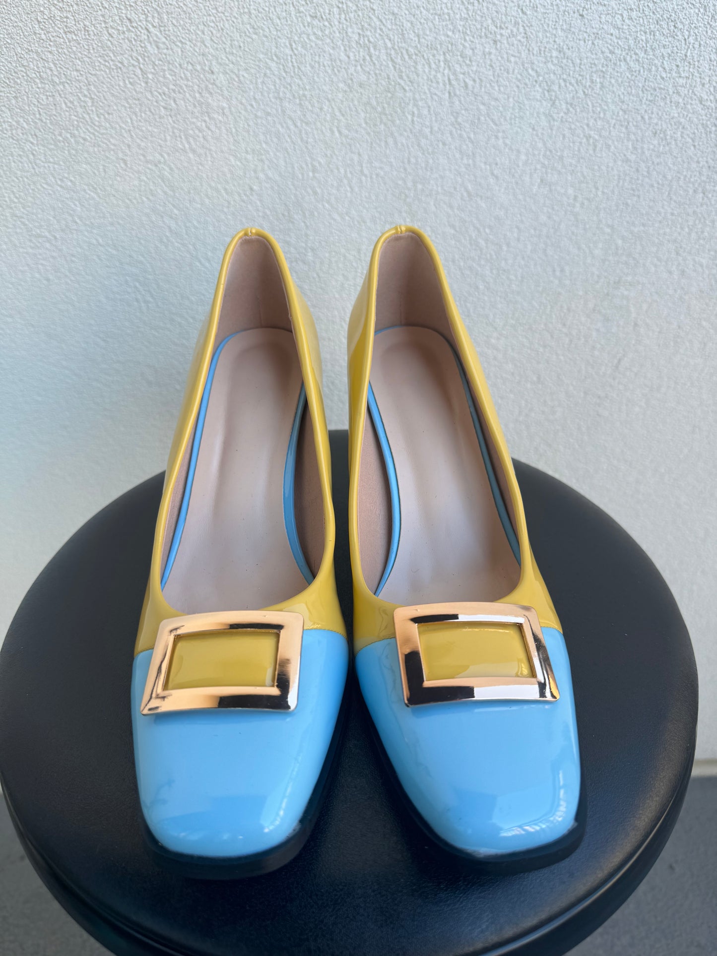 Blue & Yellow Buckle Heels