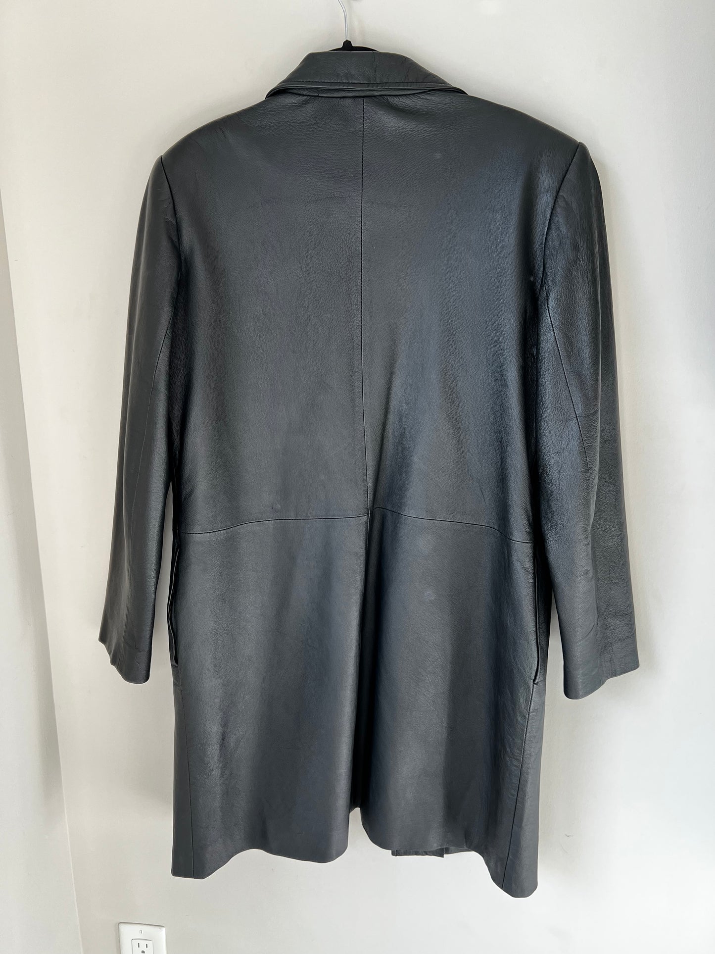 Vintage Leather Trench Coat with Animal Print
