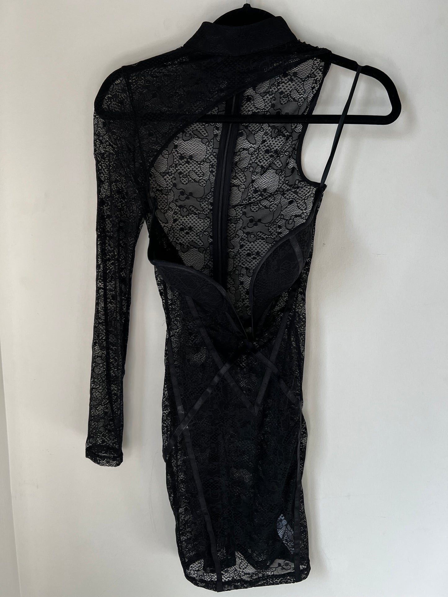 Vintage Bold Lace One Sleeve Mini Dress