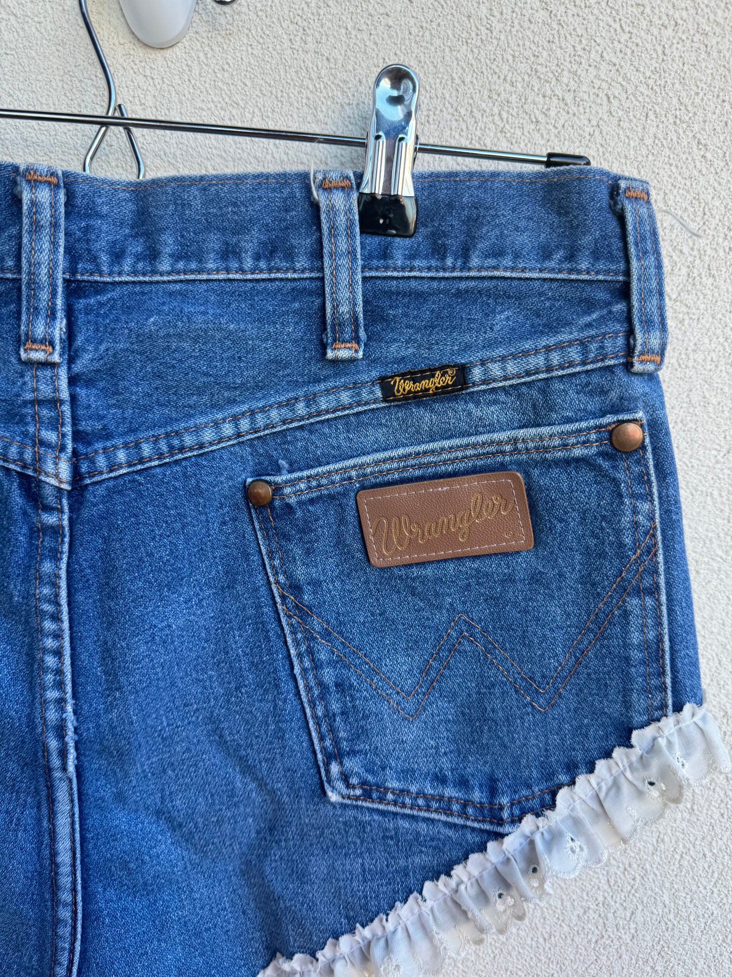 Wrangler High Waisted Denim Shorts w/ Lace Trim