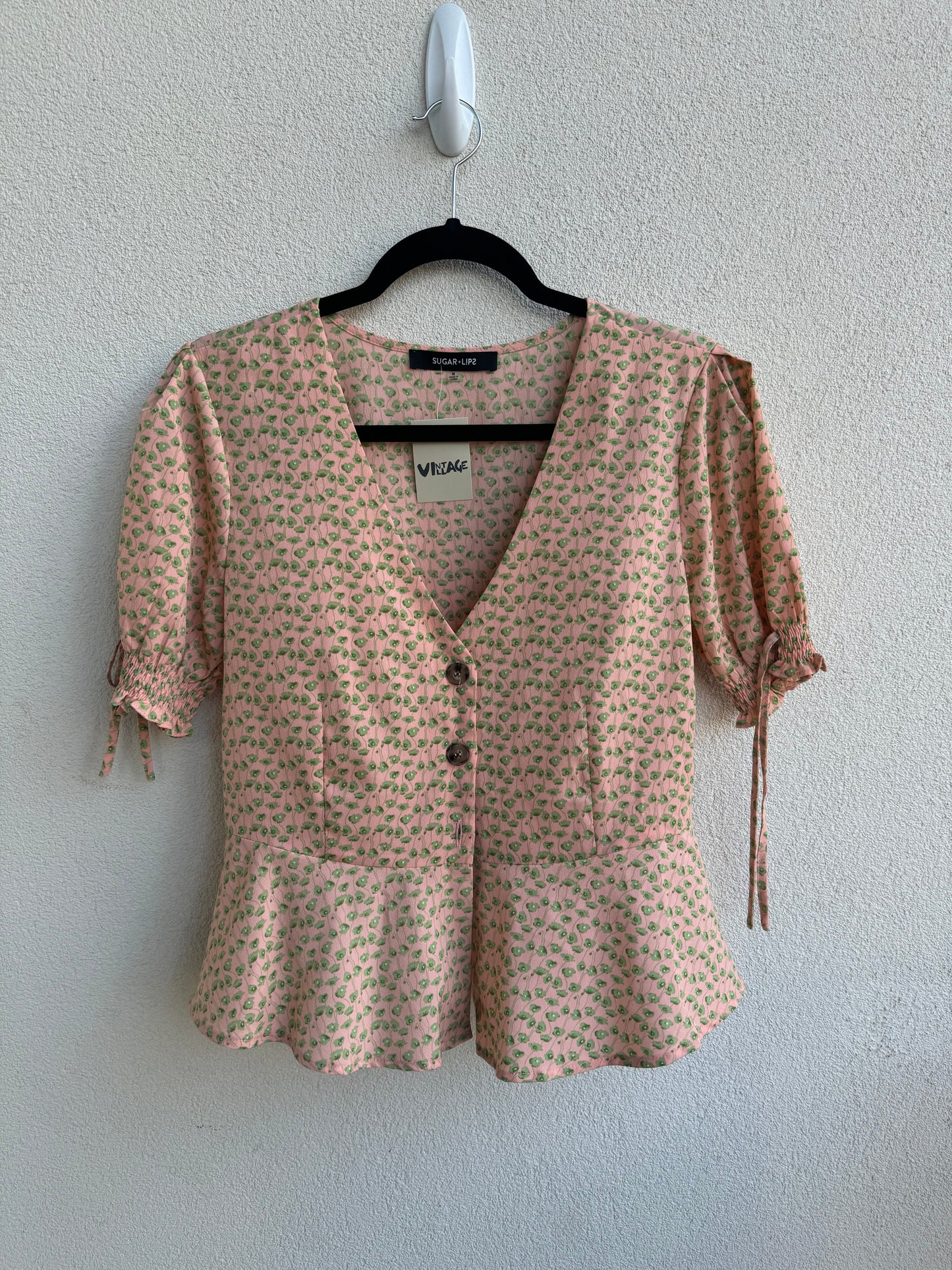 Peach Floral Puff Sleeve Blouse
