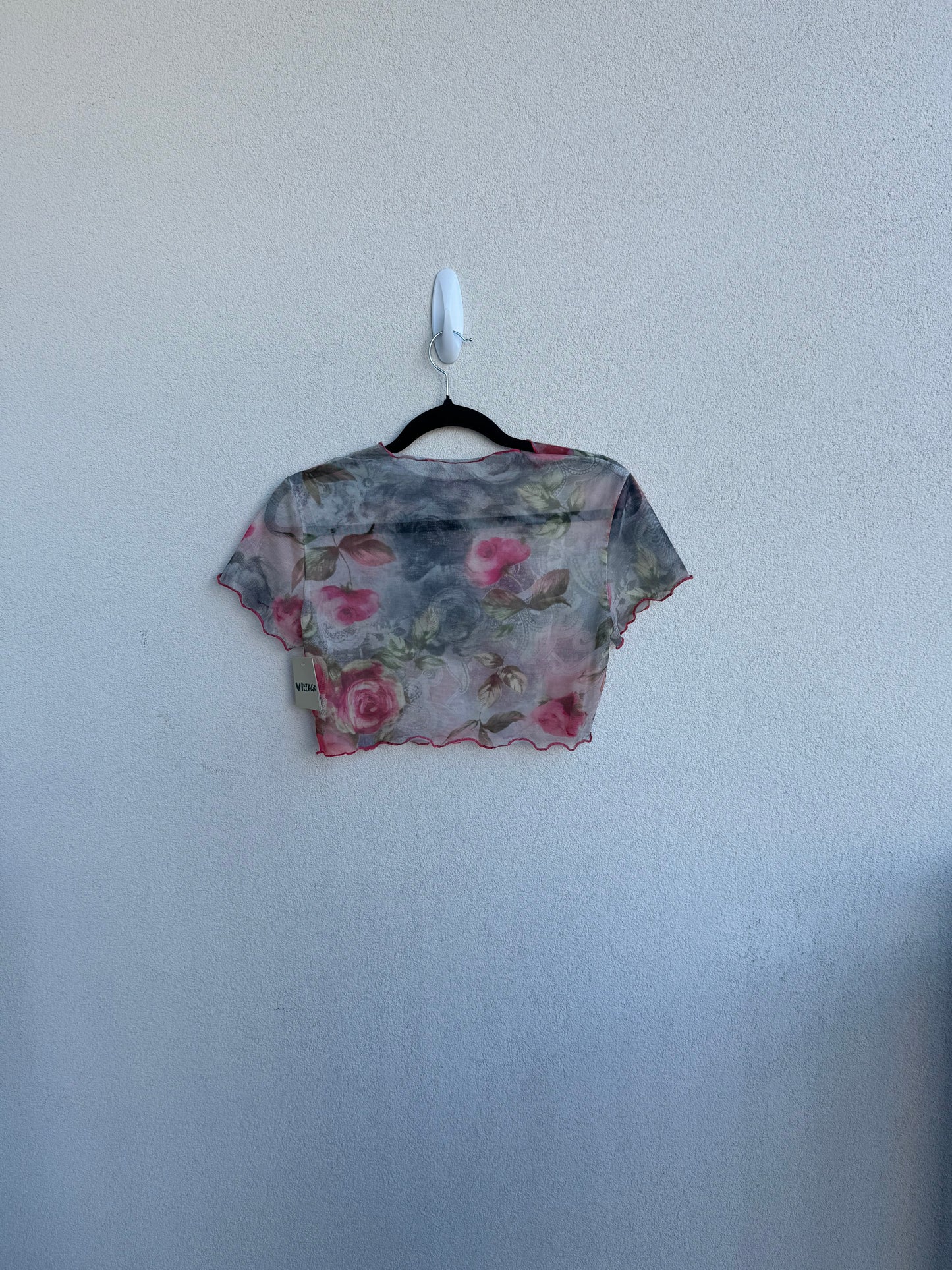 Gray Floral Mesh Crop Top