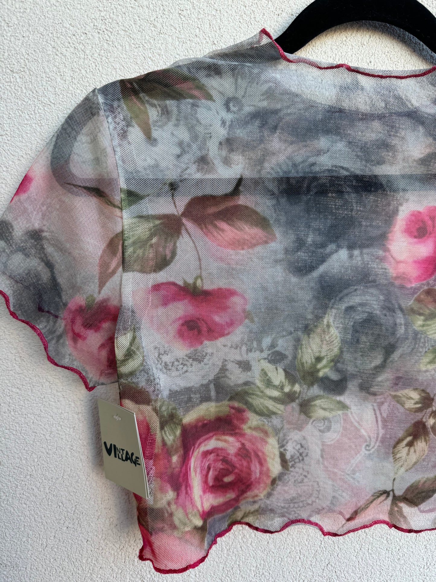 Gray Floral Mesh Crop Top