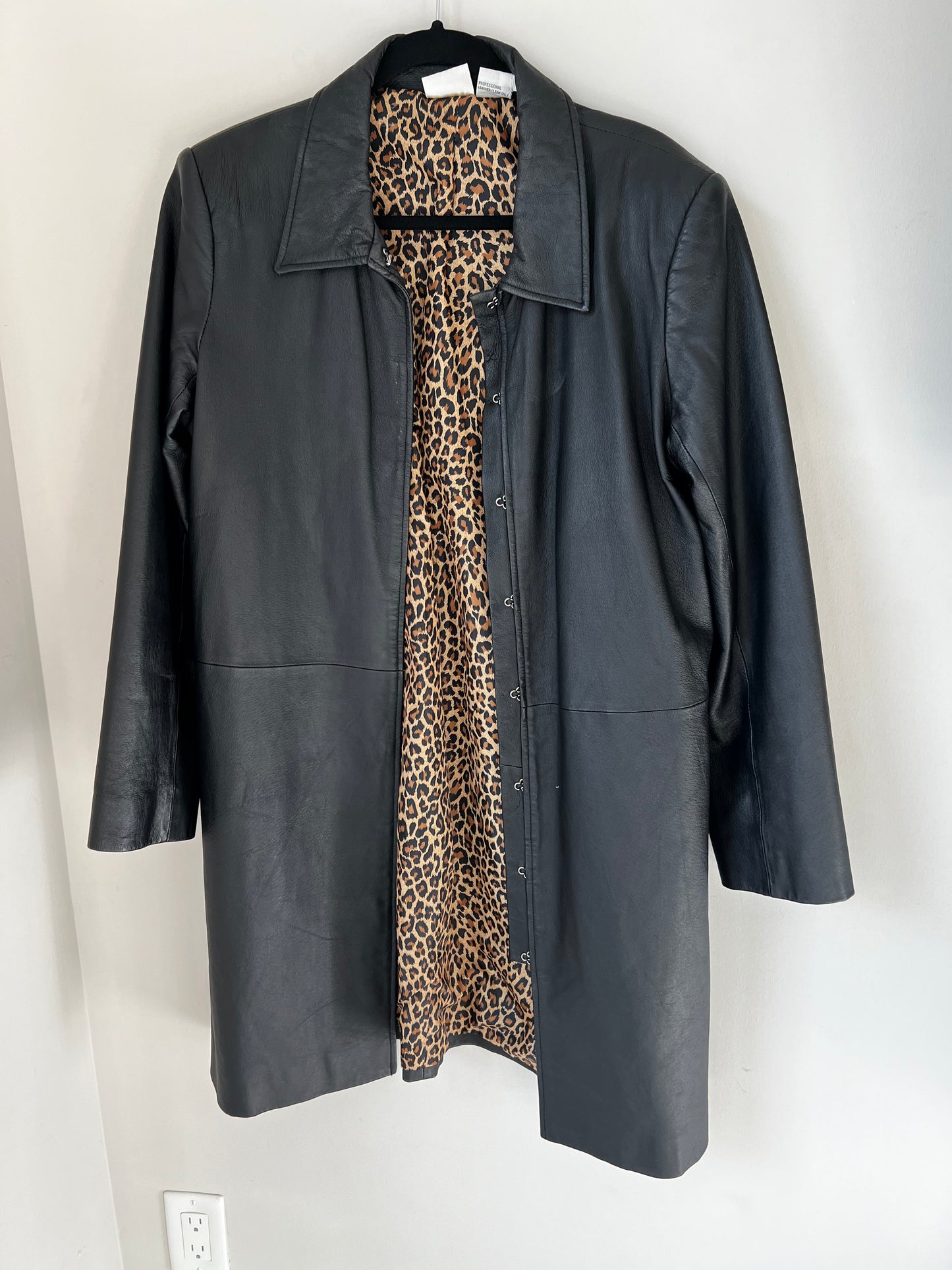 Vintage Leather Trench Coat with Animal Print