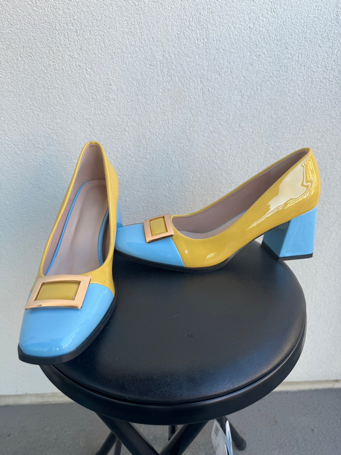 Blue & Yellow Buckle Heels