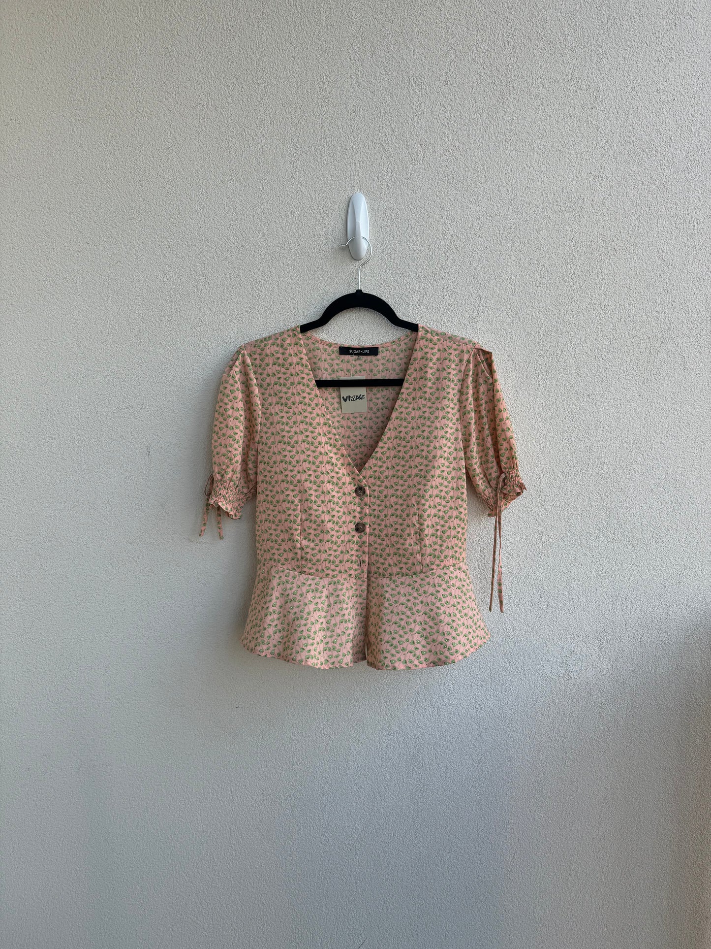 Peach Floral Puff Sleeve Blouse