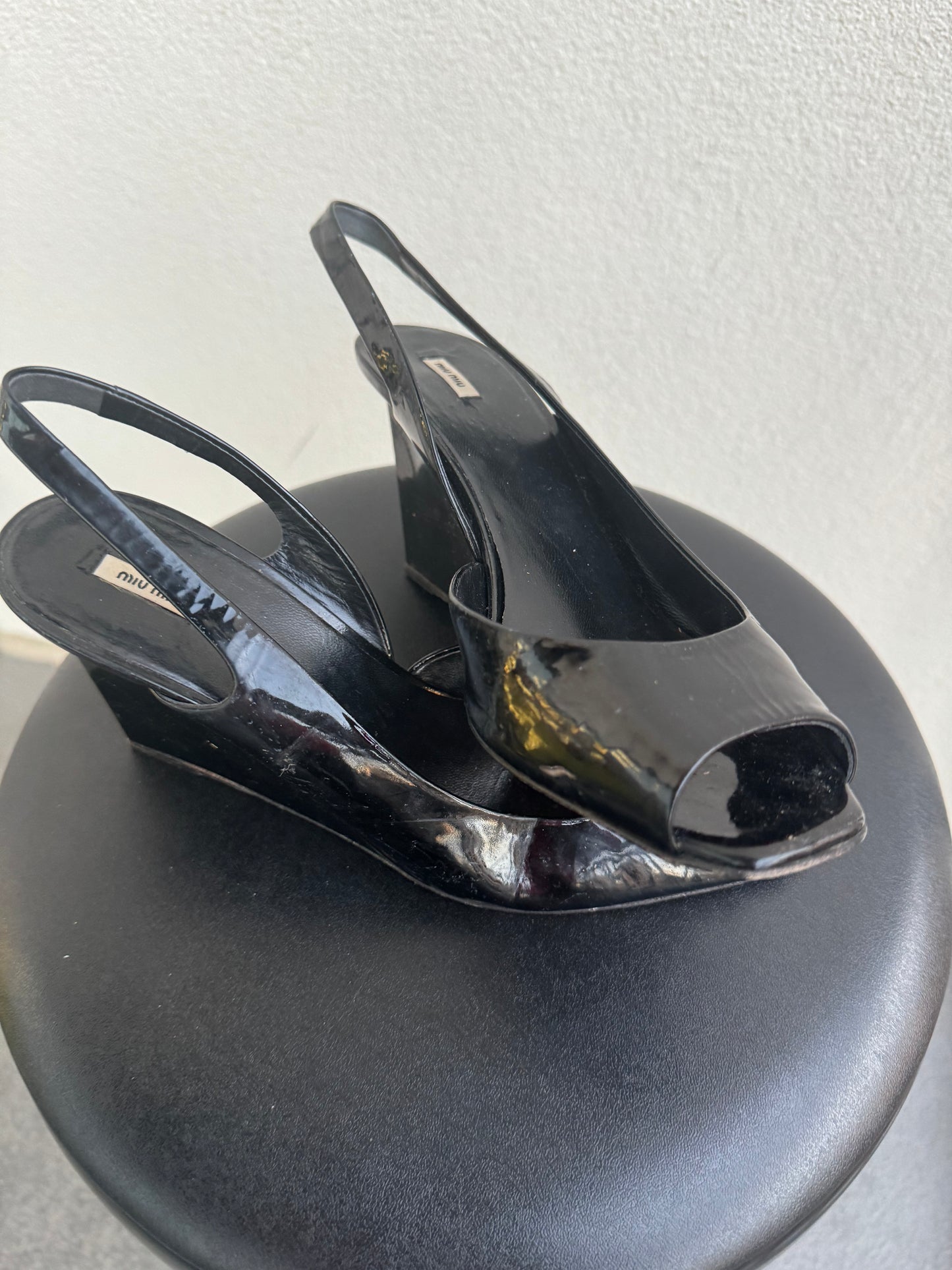 Vintage Miu Miu Patent Leather Slingback Wedge