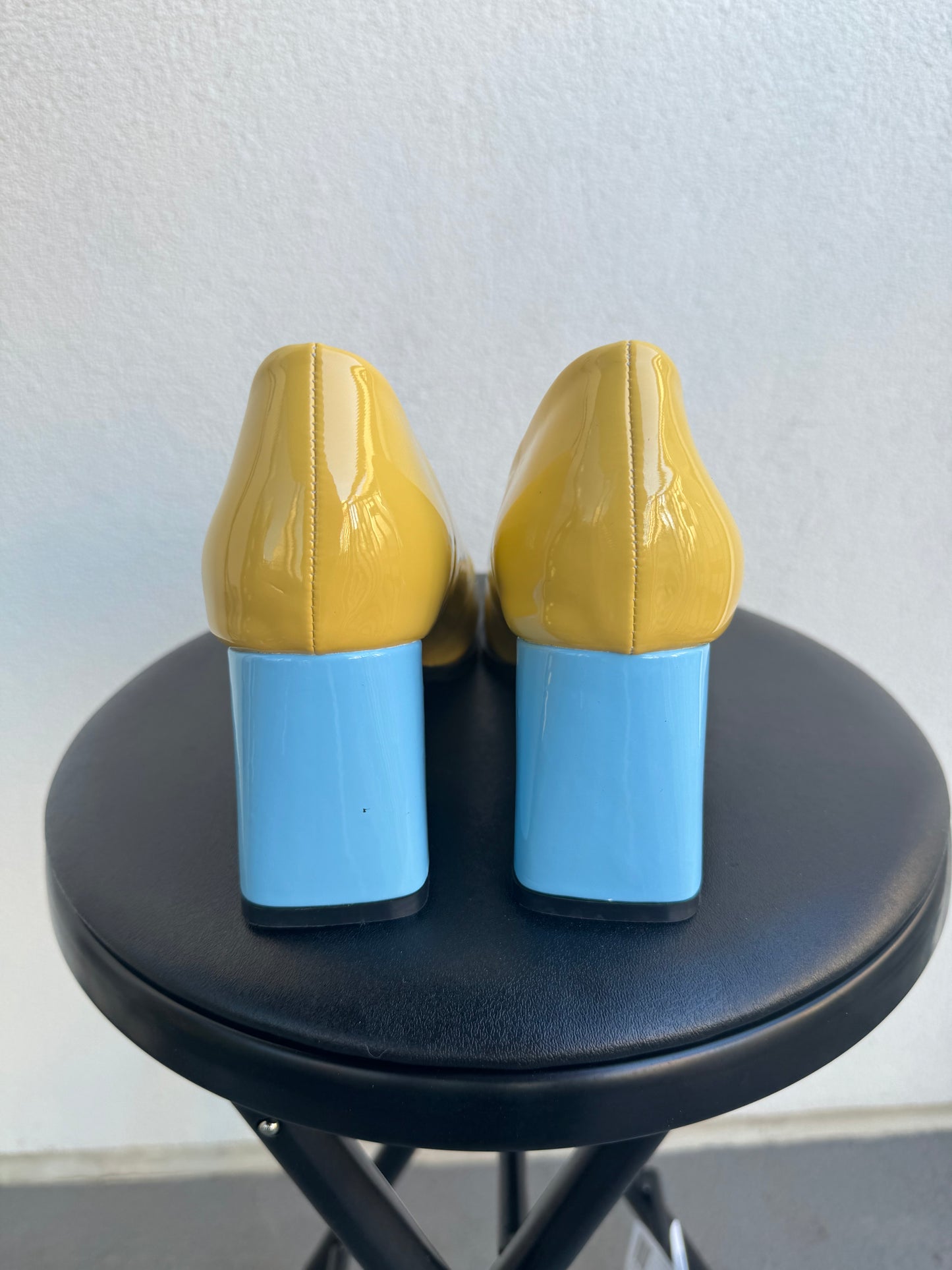 Blue & Yellow Buckle Heels