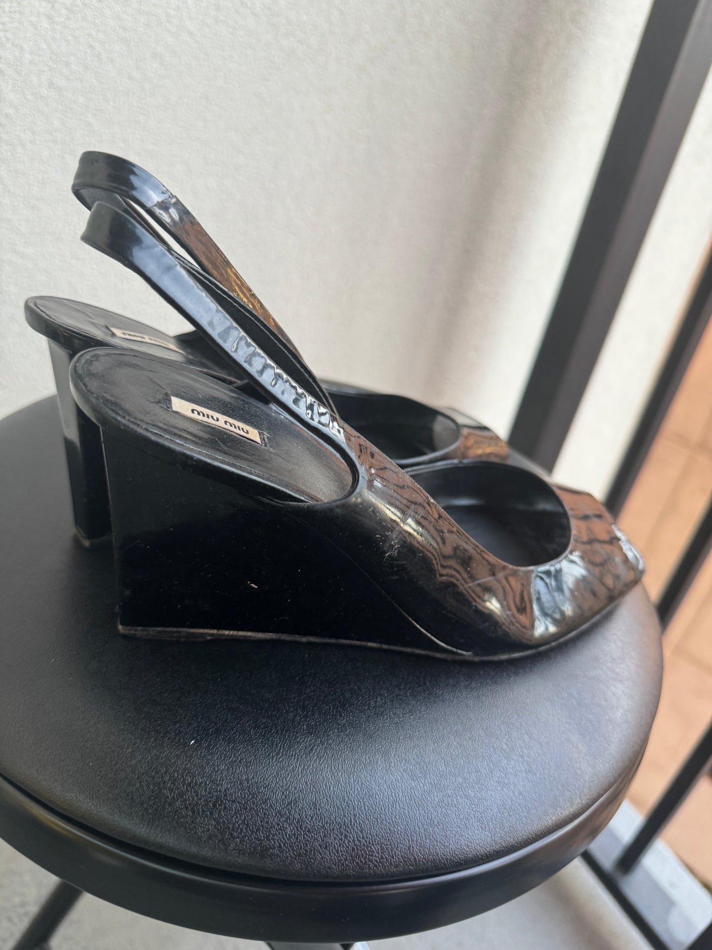 Vintage Miu Miu Patent Leather Slingback Wedge