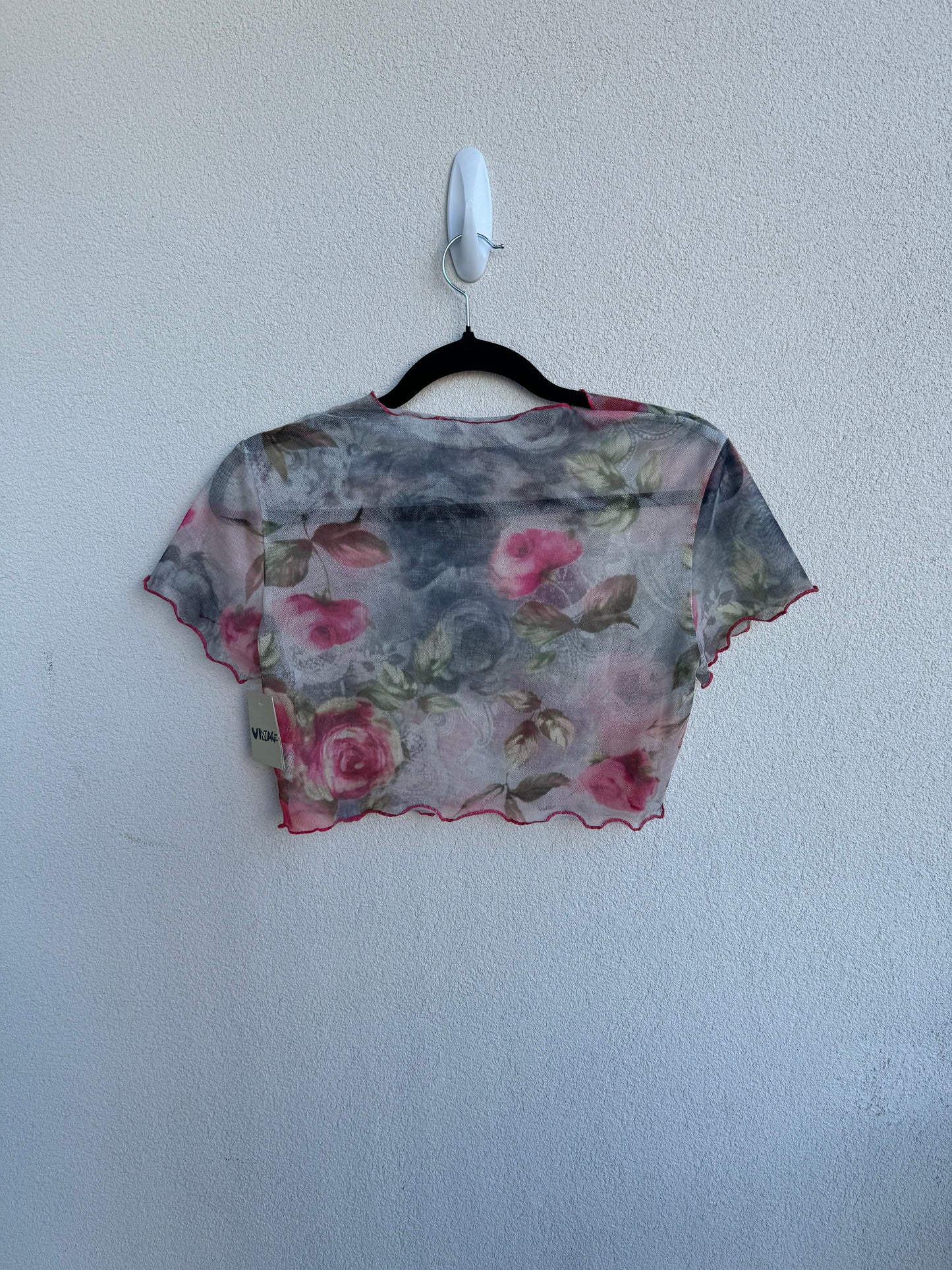 Gray Floral Mesh Crop Top