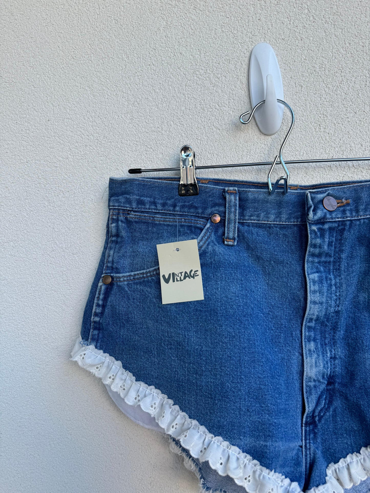 Wrangler High Waisted Denim Shorts w/ Lace Trim