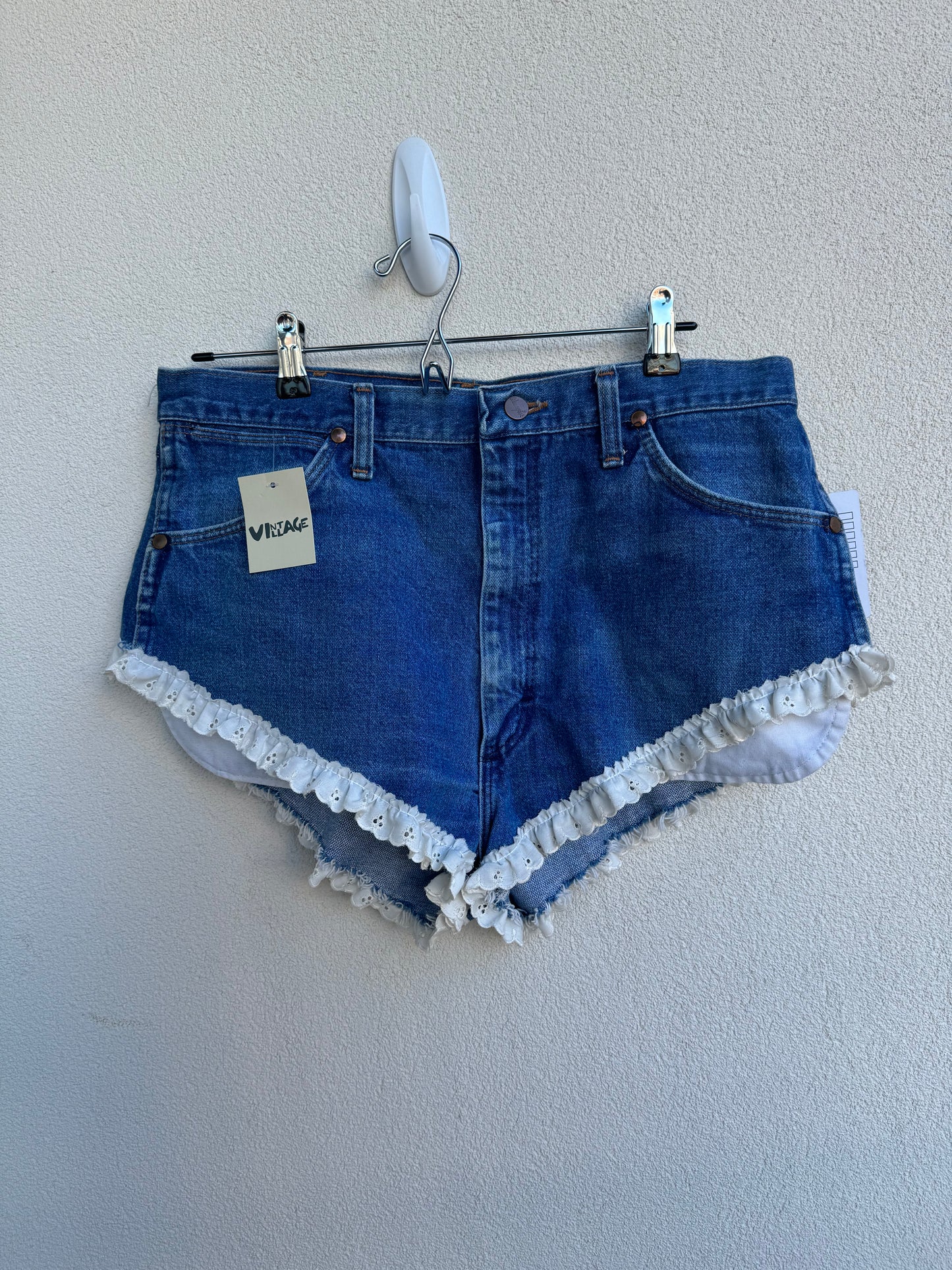 Wrangler High Waisted Denim Shorts w/ Lace Trim
