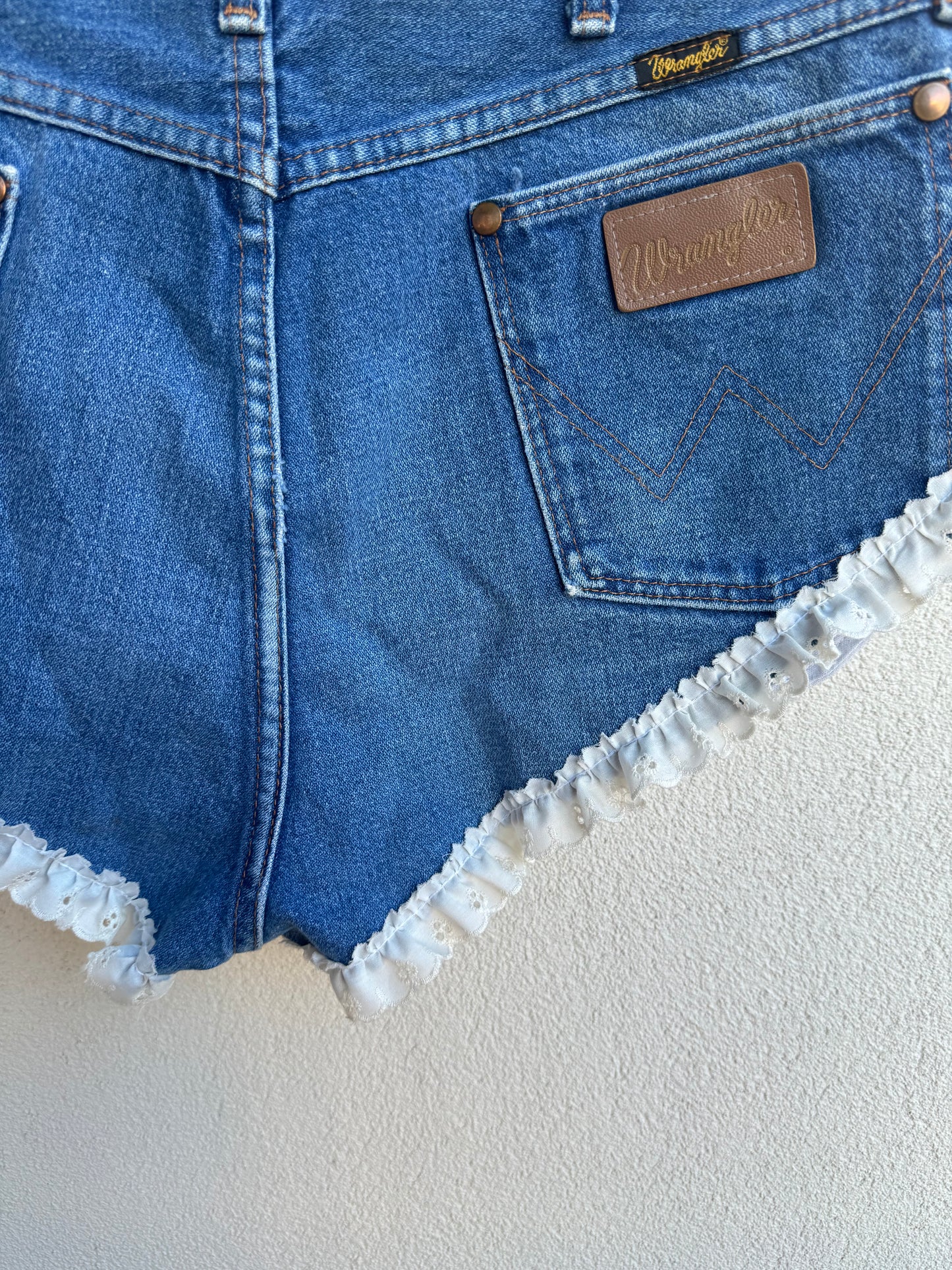 Wrangler High Waisted Denim Shorts w/ Lace Trim