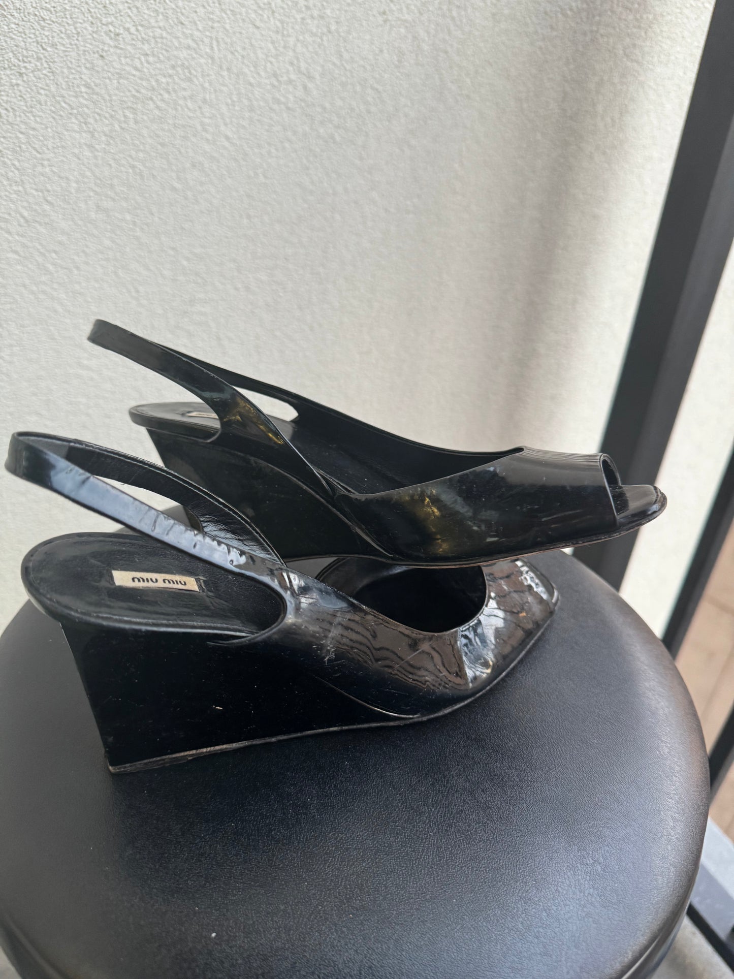 Vintage Miu Miu Patent Leather Slingback Wedge