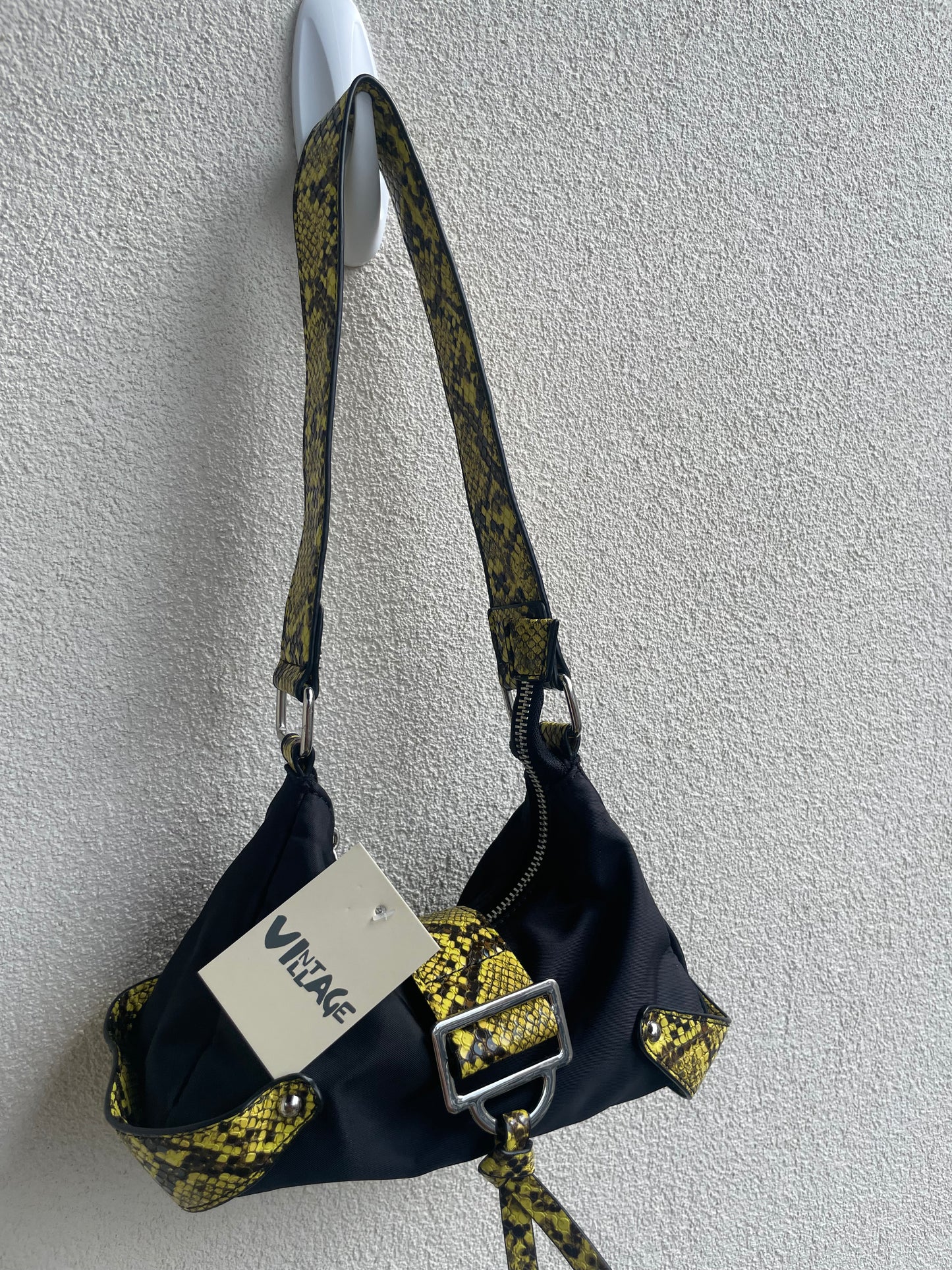 Y2K Glam: Black & Yellow Snake Skin Purse