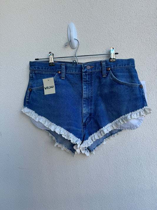 Wrangler High Waisted Denim Shorts w/ Lace Trim