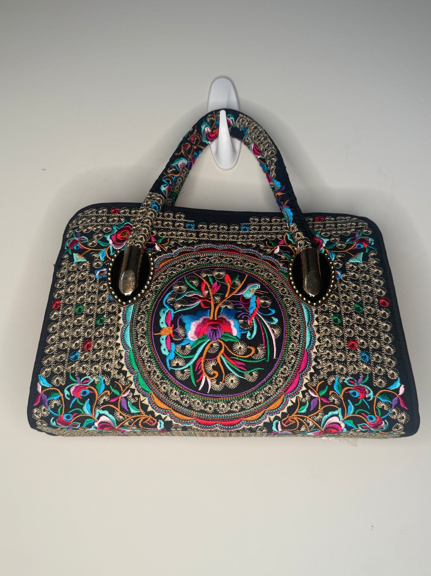 Midnight Mandala Embroidered Vintage Handbag