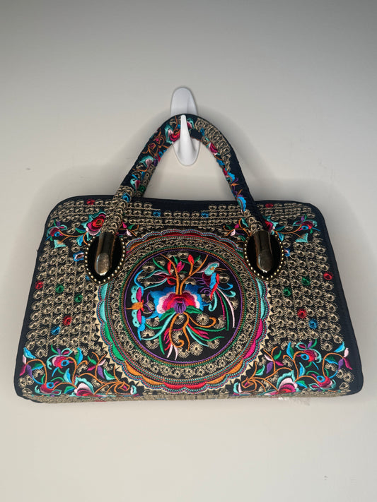 Midnight Mandala Embroidered Vintage Handbag