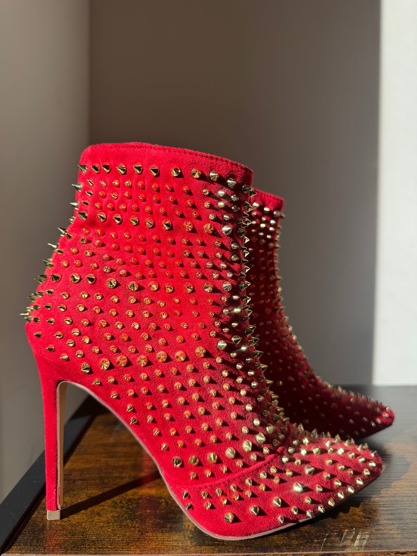 Red & Gold Spike Booties
