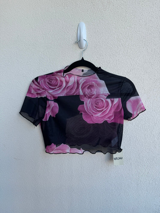 Mesh Pink Floral Crop Top