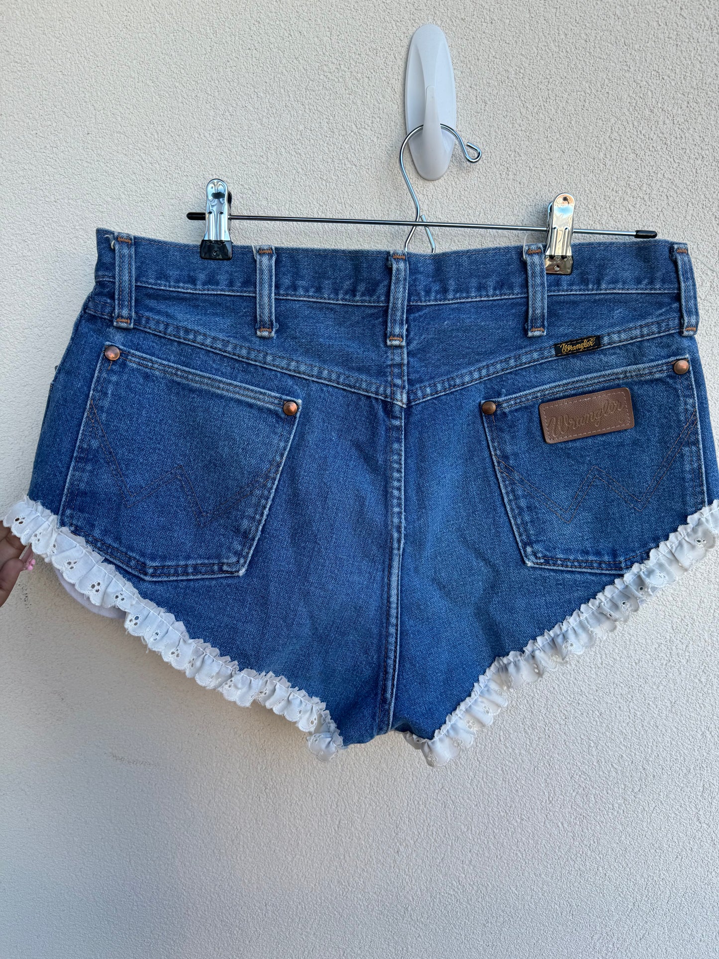 Wrangler High Waisted Denim Shorts w/ Lace Trim