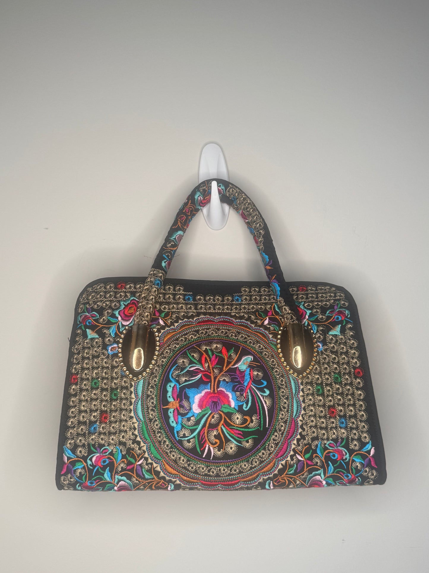 Midnight Mandala Embroidered Vintage Handbag