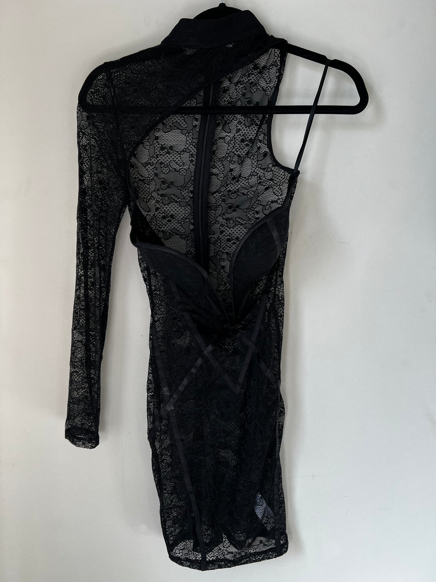 Vintage Bold Lace One Sleeve Mini Dress