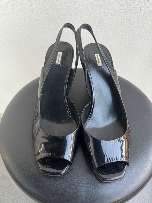 Vintage Miu Miu Patent Leather Slingback Wedge