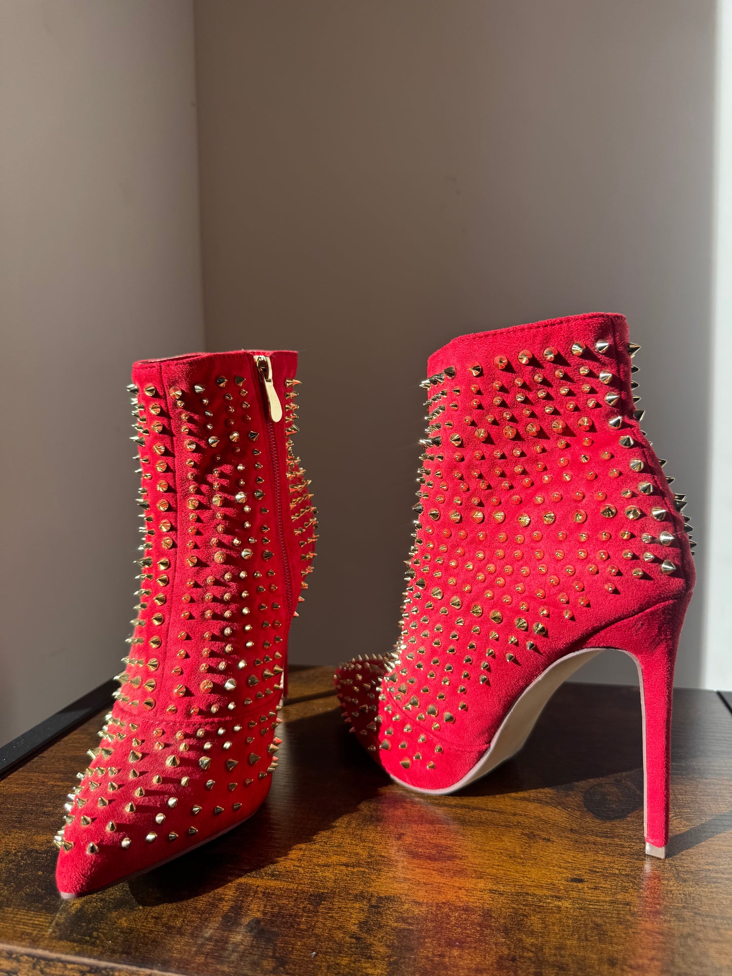 Red & Gold Spike Booties