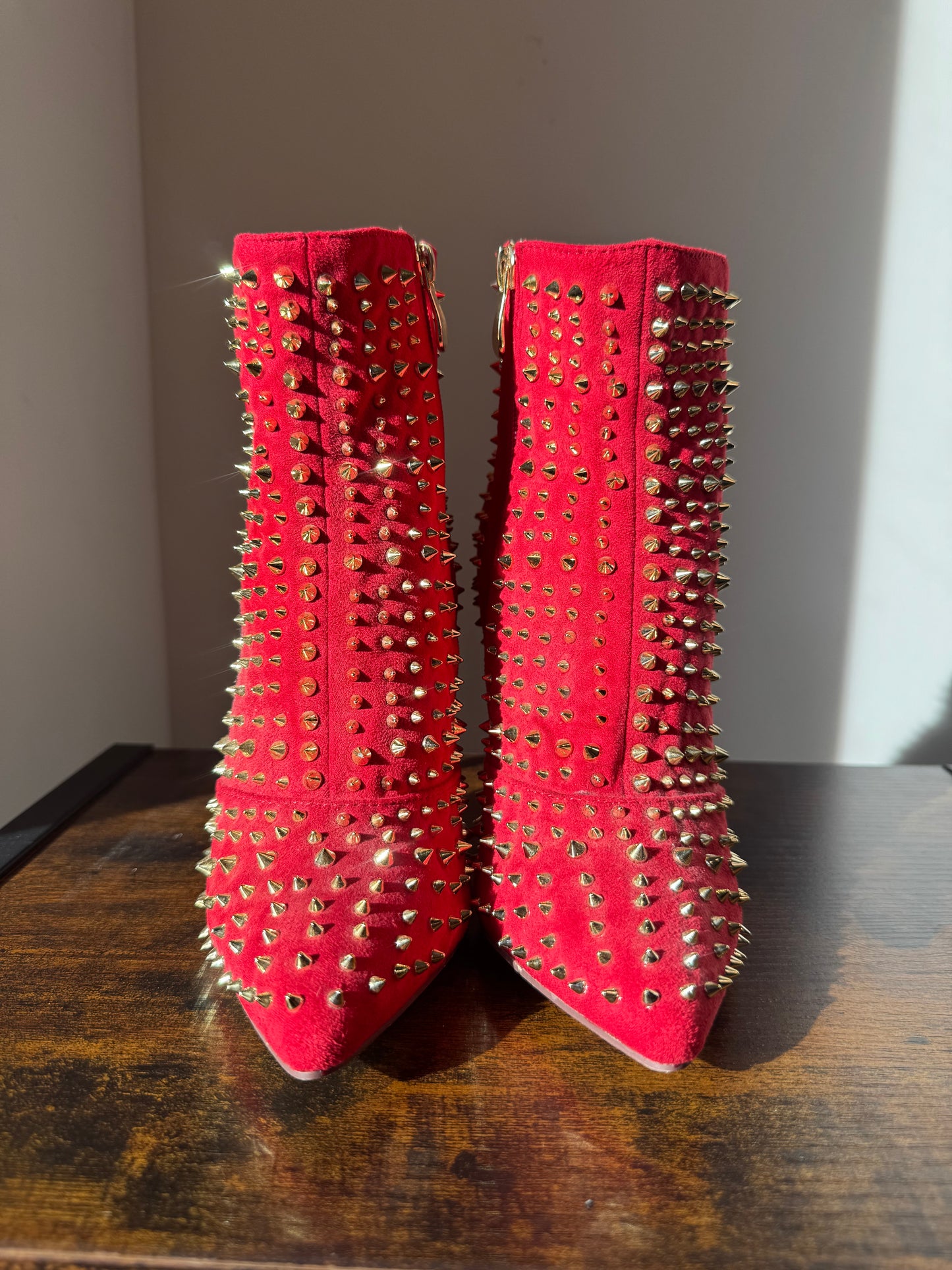 Red & Gold Spike Booties
