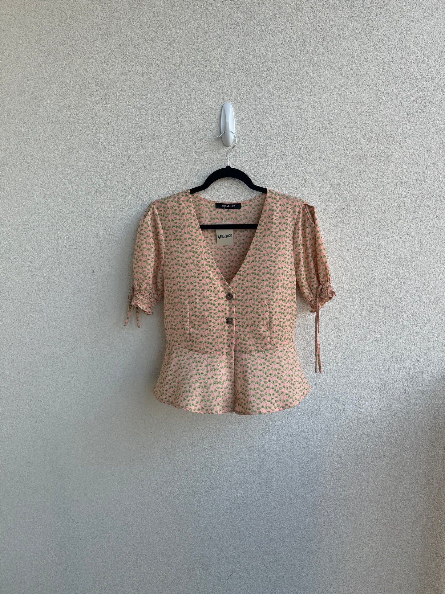 Peach Floral Puff Sleeve Blouse