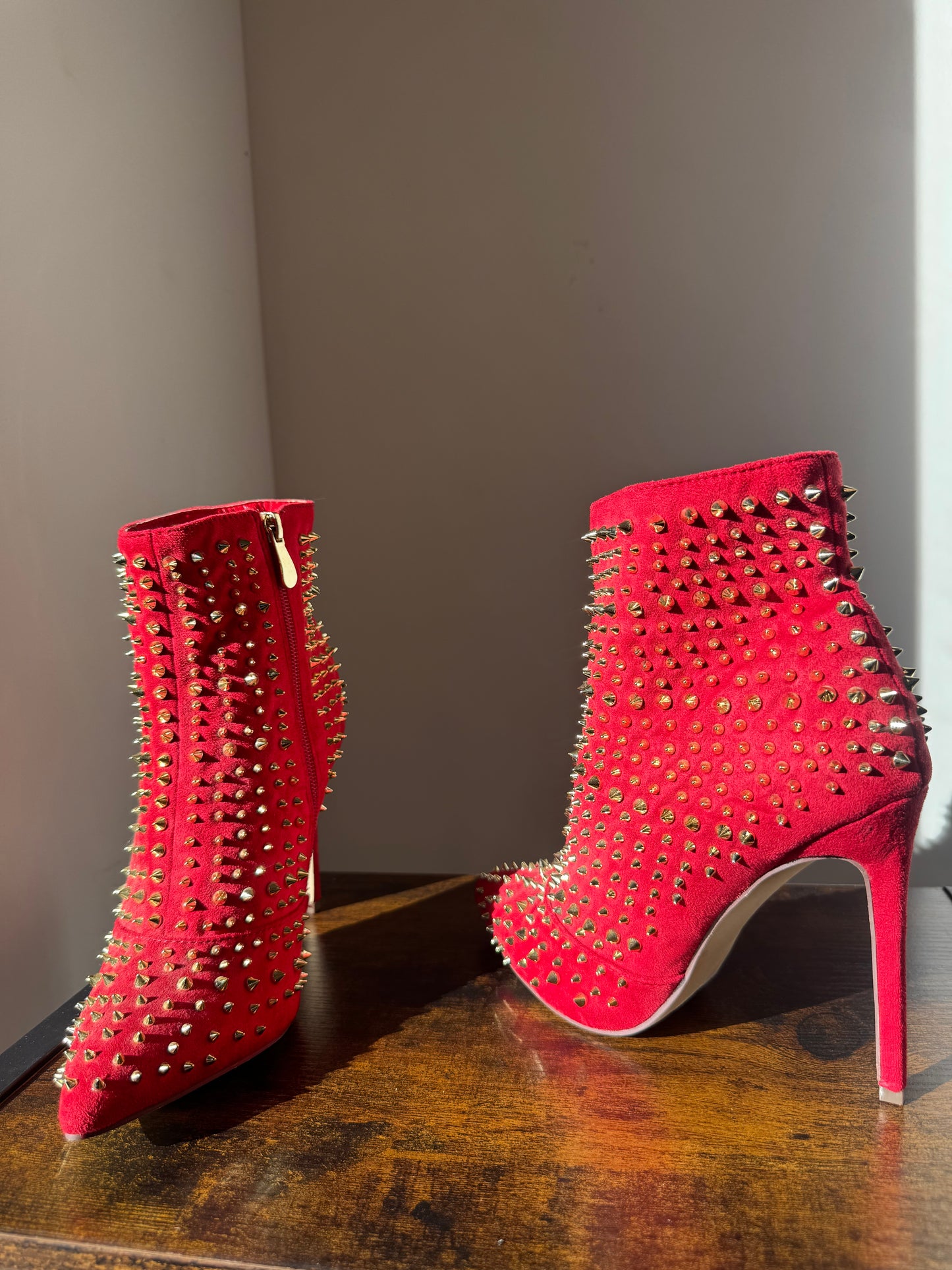 Red & Gold Spike Booties