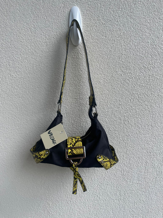 Y2K Glam: Black & Yellow Snake Skin Purse